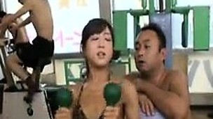 Asian hottie plant out hither their way leopard bikini plus receives grope